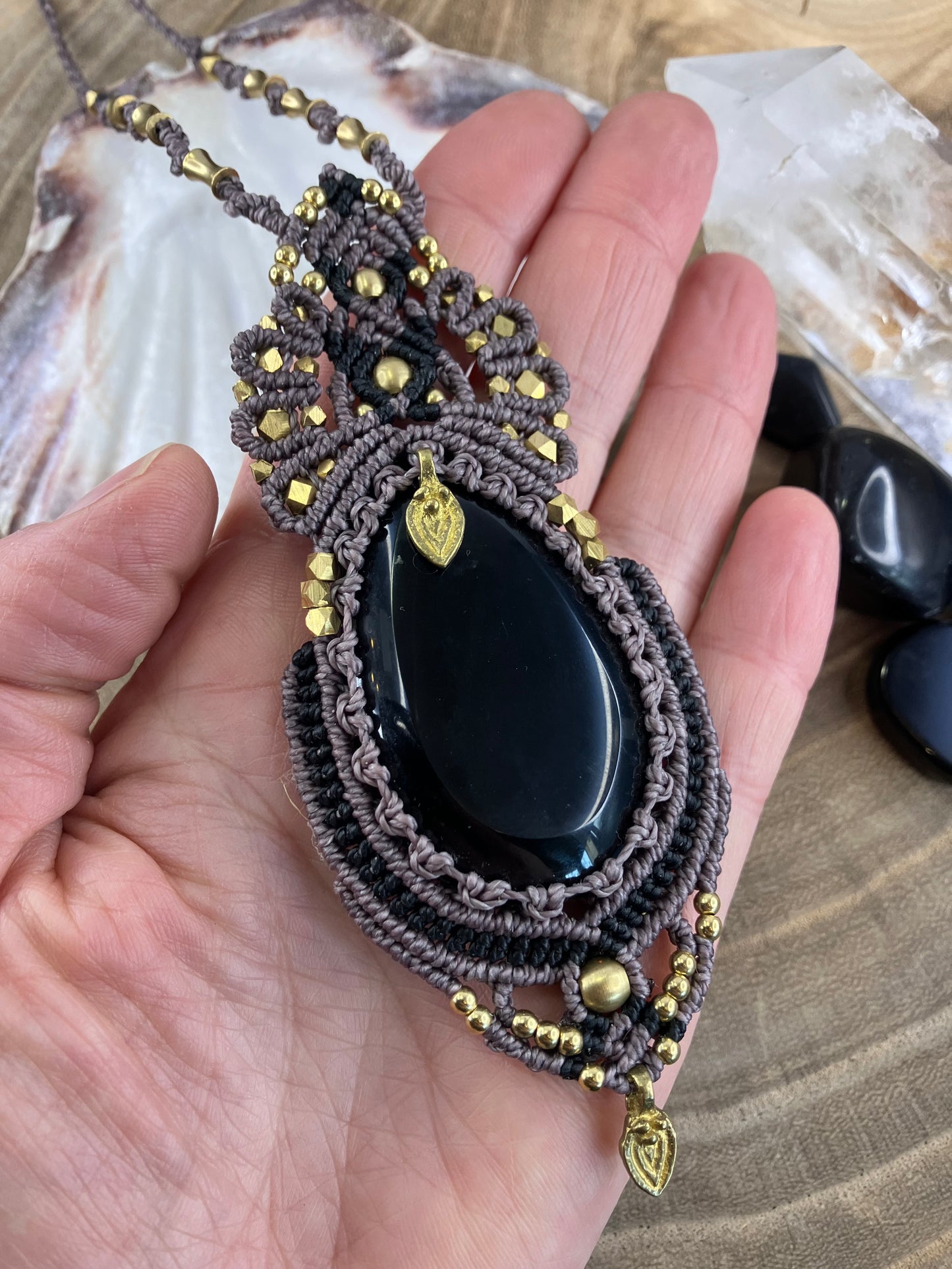 Black Obsidian Macrame Necklace