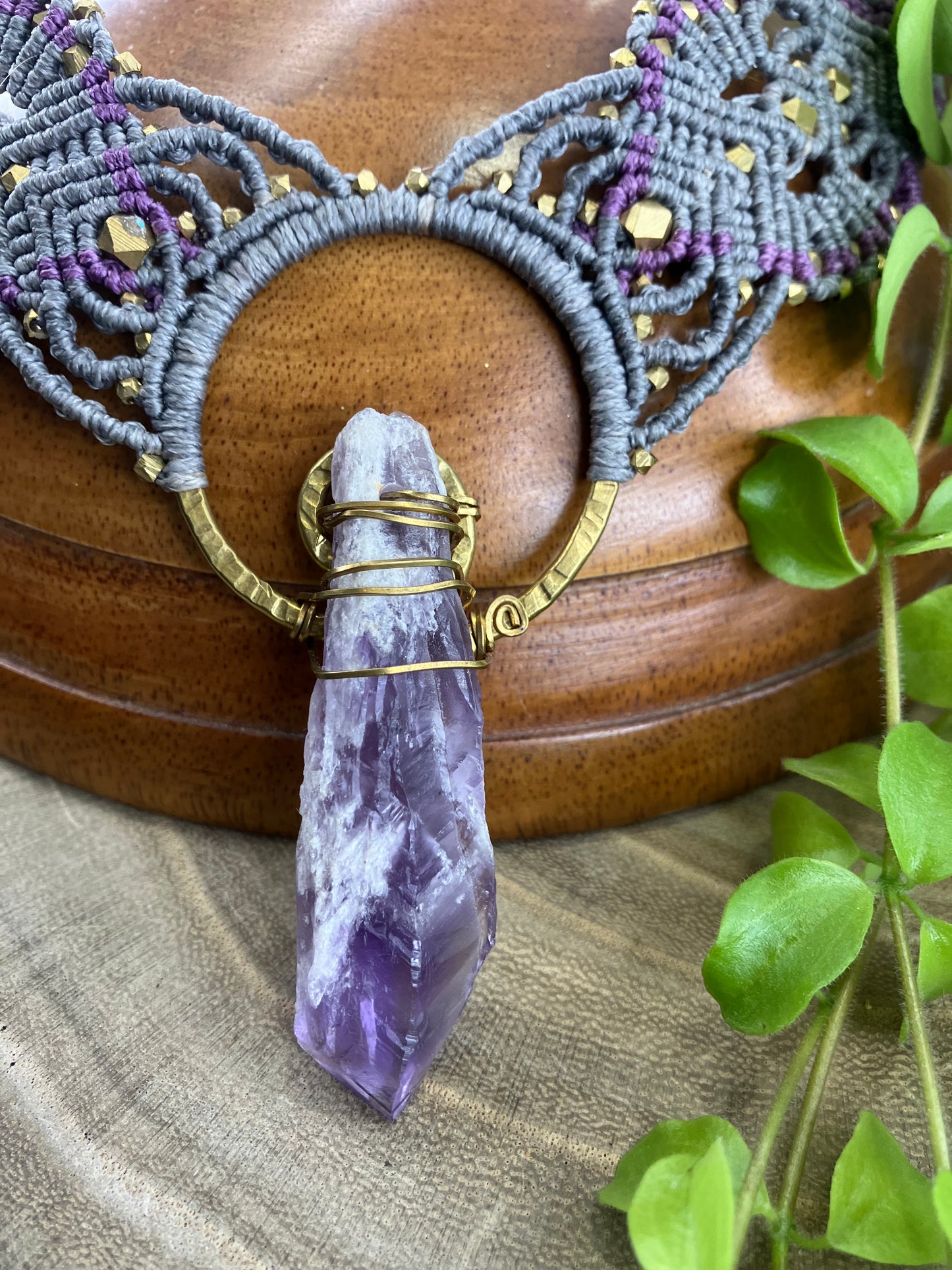 Raw Amethyst Macrame Collar