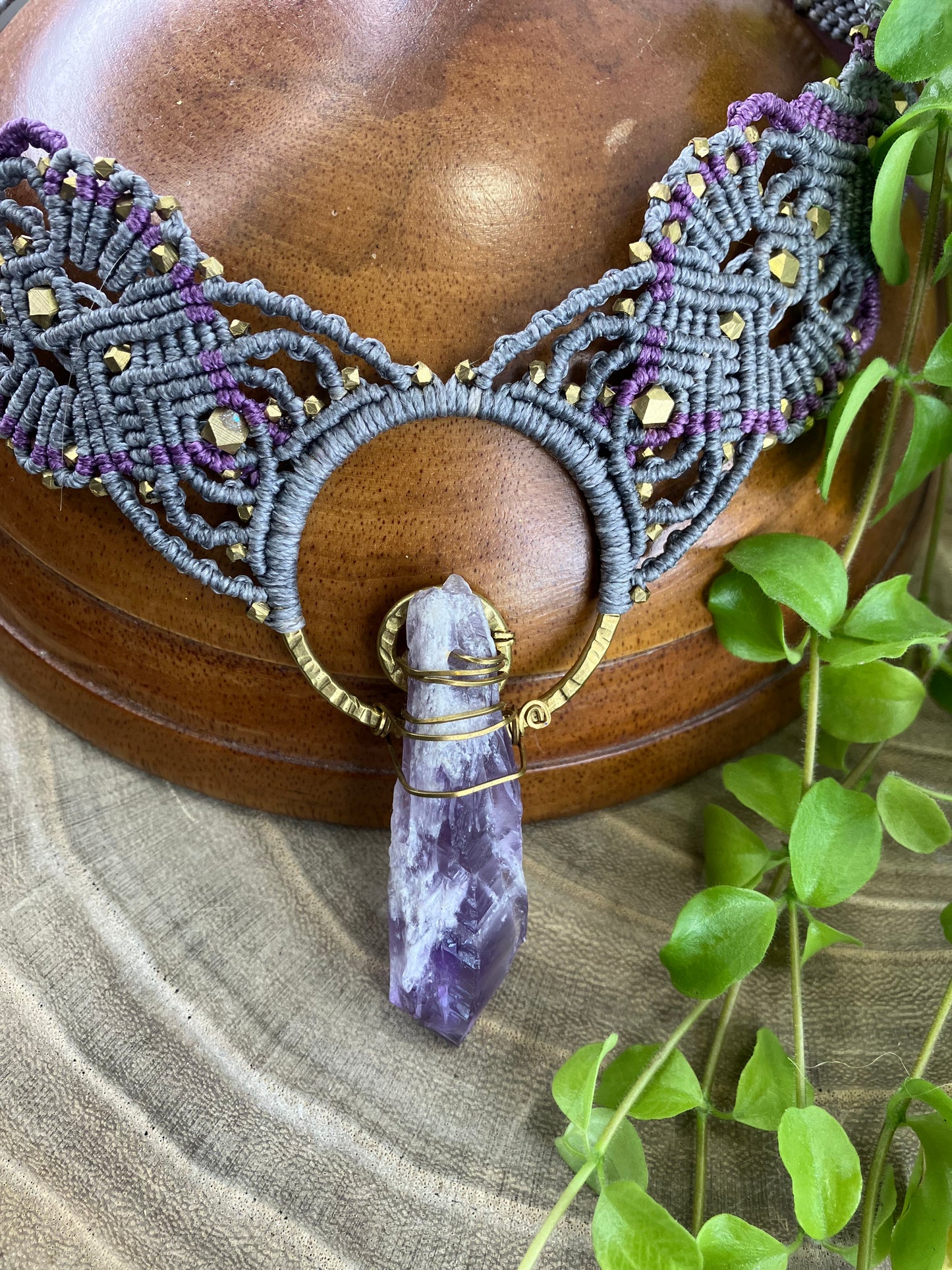 Raw Amethyst Macrame Collar