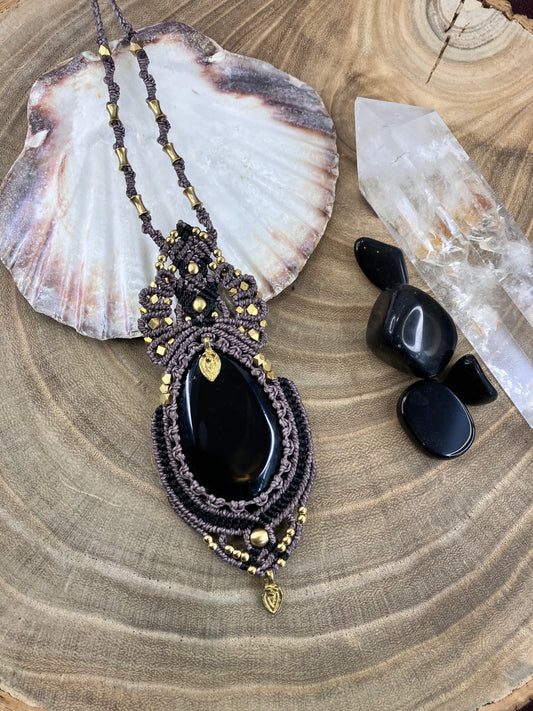 Black Obsidian Macrame Necklace