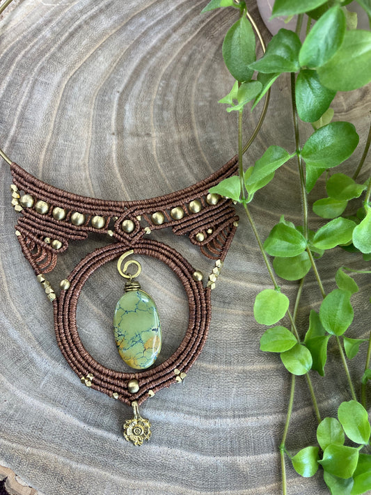 Tibetan Turquoise Macrame Collar on Brass