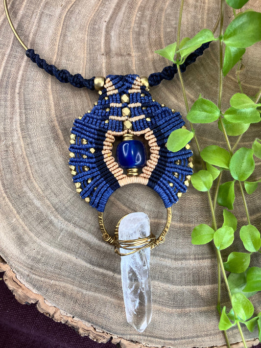 Blue Macrame Collar on Brass